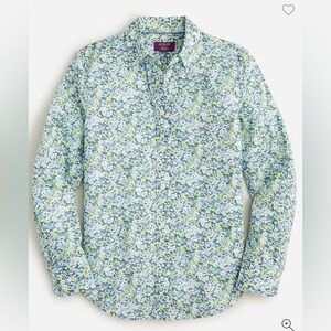 J. Crew Green and White Floral Blouse with Long Sleeves